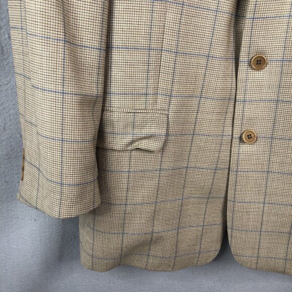 Emernegildo Zegna Sport Coat Mens 44R Tan Blue Plaid Windowpane Wool Academi - Picture 10 of 16
